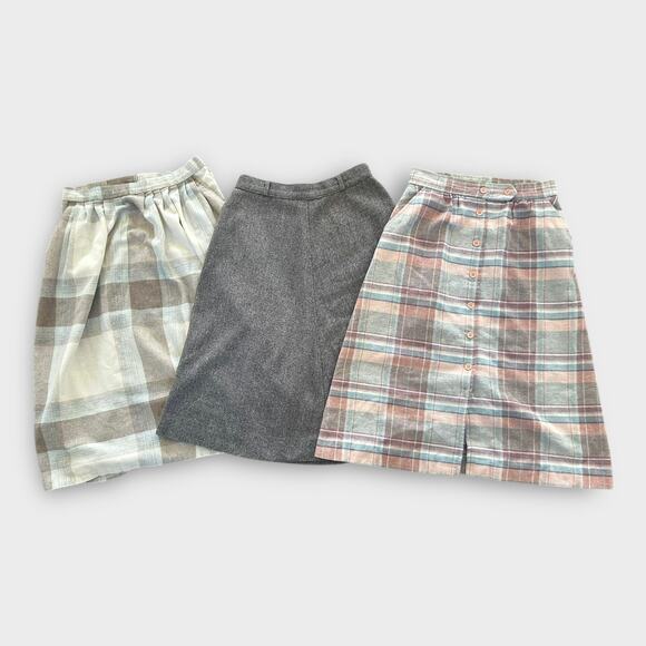 Unbranded Dresses & Skirts - Vintage Skirt Lot XS S M Wool Blend High Waist Midi Cottagecore Preppy Feminine